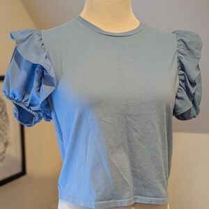 Zara SM Bluue Puff Sleeve Crop Top
